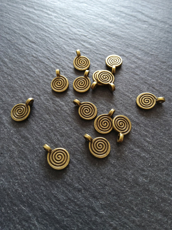 20 or 100 Round Swirl Charms Antique Bronze Tone 12x8x1.5m Nickel FREE