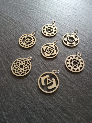Set of 7 Stainless Steel Chakra Solar Charms Flat 22x19mm - ContentedCatz