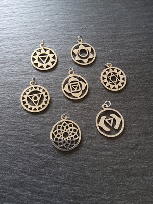 Set of 7 Stainless Steel Chakra Solar Charms Flat 22x19mm - ContentedCatz