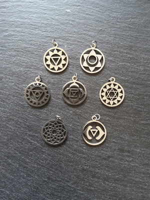 Set of 7 Stainless Steel Chakra Solar Charms Flat 22x19mm - ContentedCatz