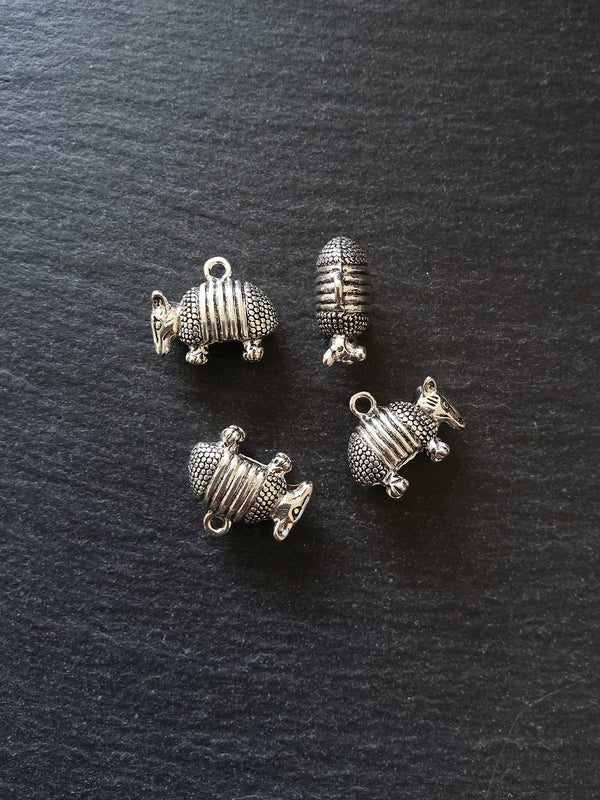 2 or 10 Armadillo Charms 3D & Antique Silver Tone Metal Alloy 19x17x8mm - ContentedCatz