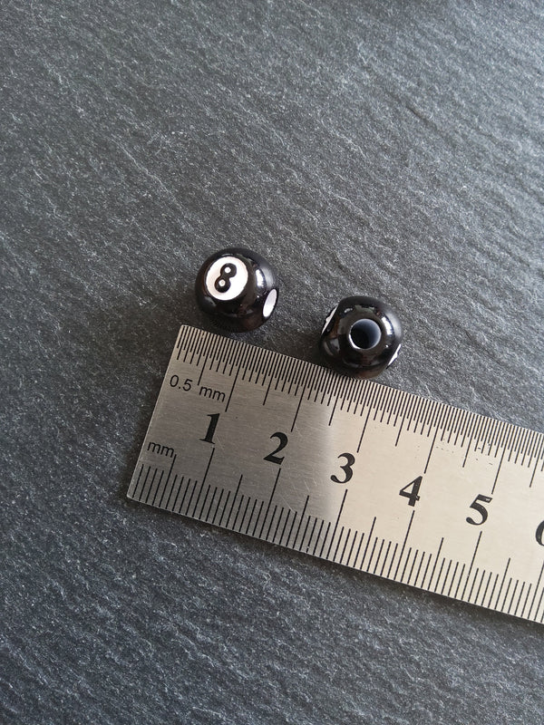 20 or 100 Black & White Number 8 Ball Beads 12mm Acrylic Hole: 4mm