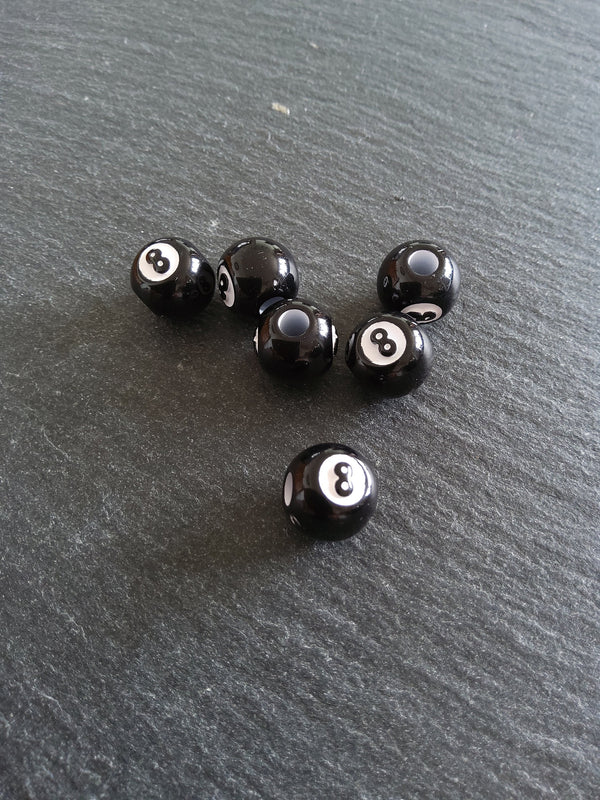 20 or 100 Black & White Number 8 Ball Beads 12mm Acrylic Hole: 4mm