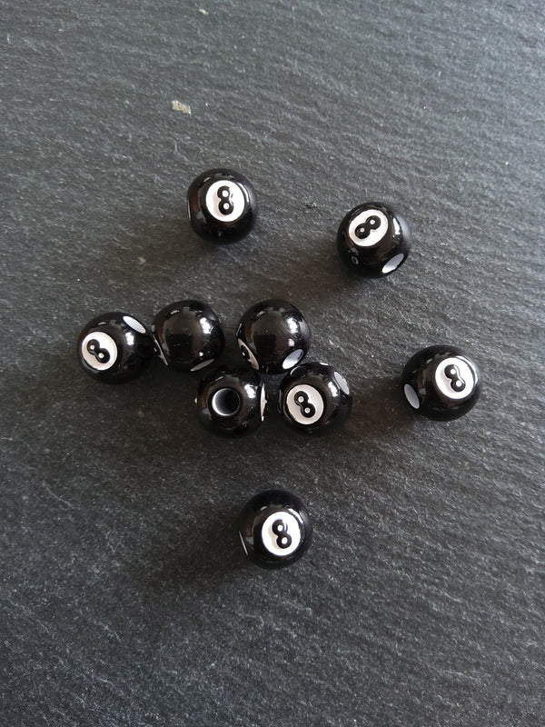 20 or 100 Black & White Number 8 Ball Beads 12mm Acrylic Hole: 4mm