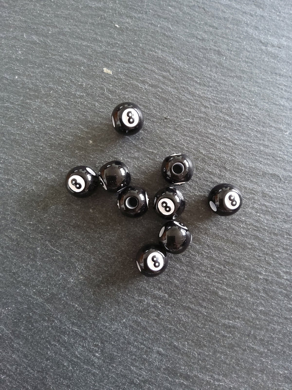 20 or 100 Black & White Number 8 Ball Beads 12mm Acrylic Hole: 4mm