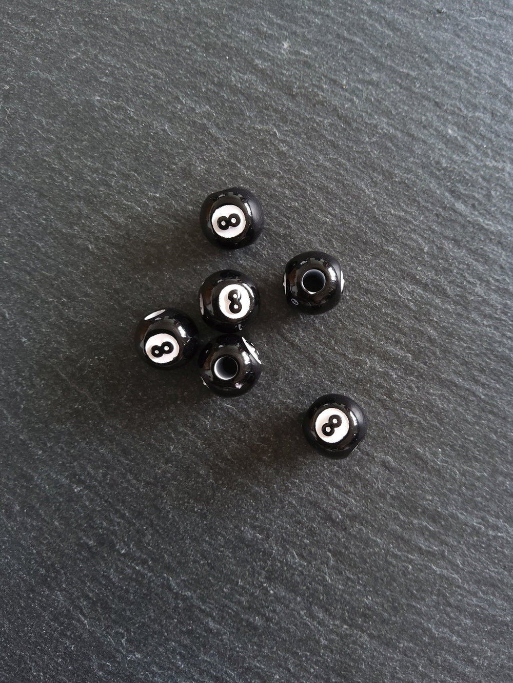 20 or 100 Black & White Number 8 Ball Beads 12mm Acrylic Hole: 4mm