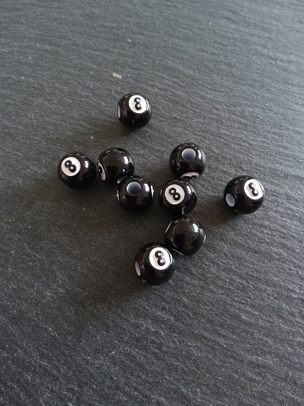 20 or 100 Black & White Number 8 Ball Beads 12mm Acrylic Hole: 4mm