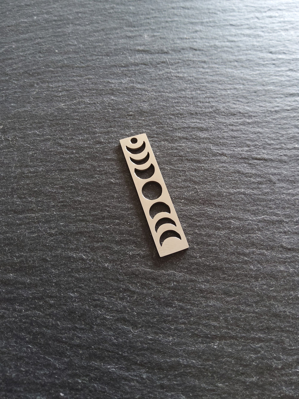 2 or 10 Stainless Steel Phases of the Moon Pendants Flat 35x8x1mm