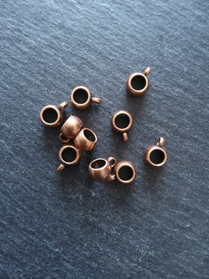 10 or 50 Bail Beads 8mm Antique Copper Plain Smooth 11x5x8mm Hole: 5mm