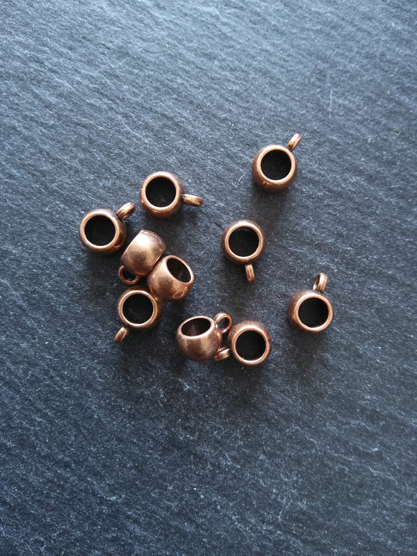 10 or 50 Bail Beads 8mm Antique Copper Plain Smooth 11x5x8mm Hole: 5mm