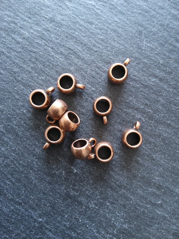 10 or 50 Bail Beads 8mm Antique Copper Plain Smooth 11x5x8mm Hole: 5mm