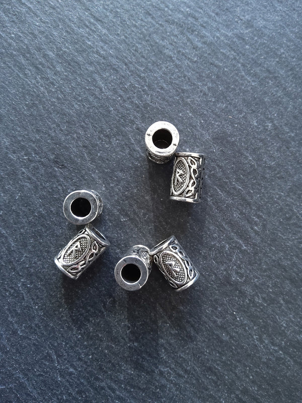 6 or 30 Raidho ᚱ Rune Beads Elder Futhark Antique Silver Tone 13x8mm. Large 4.7mm Hole