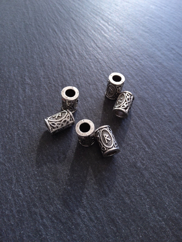 6 or 30 Raidho ᚱ Rune Beads Elder Futhark Antique Silver Tone 13x8mm. Large 4.7mm Hole