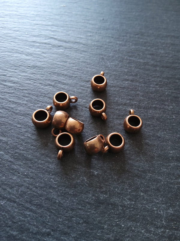 10 or 50 Bail Beads 8mm Antique Copper Plain Smooth 11x5x8mm Hole: 5mm