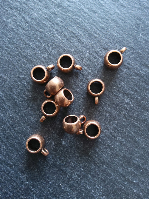 10 or 50 Bail Beads 8mm Antique Copper Plain Smooth 11x5x8mm Hole: 5mm