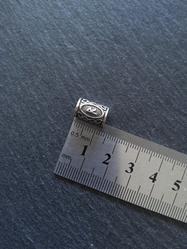 6 or 30 Raidho ᚱ Rune Beads Elder Futhark Antique Silver Tone 13x8mm. Large 4.7mm Hole