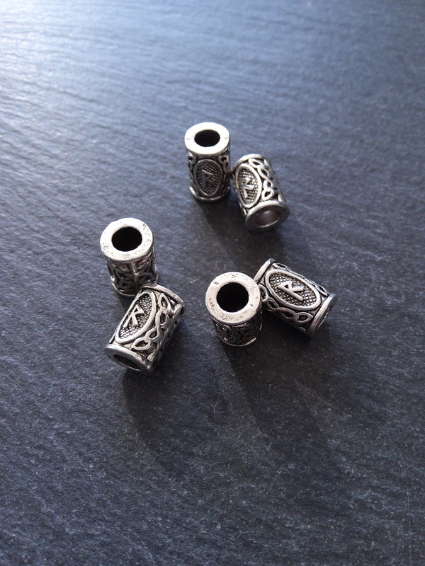 6 or 30 Raidho ᚱ Rune Beads Elder Futhark Antique Silver Tone 13x8mm. Large 4.7mm Hole