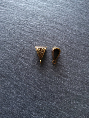 20 or 100 Triangular Bail Beads Antique Bronze Tone Patterned 15x10x7mm