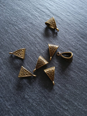20 or 100 Triangular Bail Beads Antique Bronze Tone Patterned 15x10x7mm