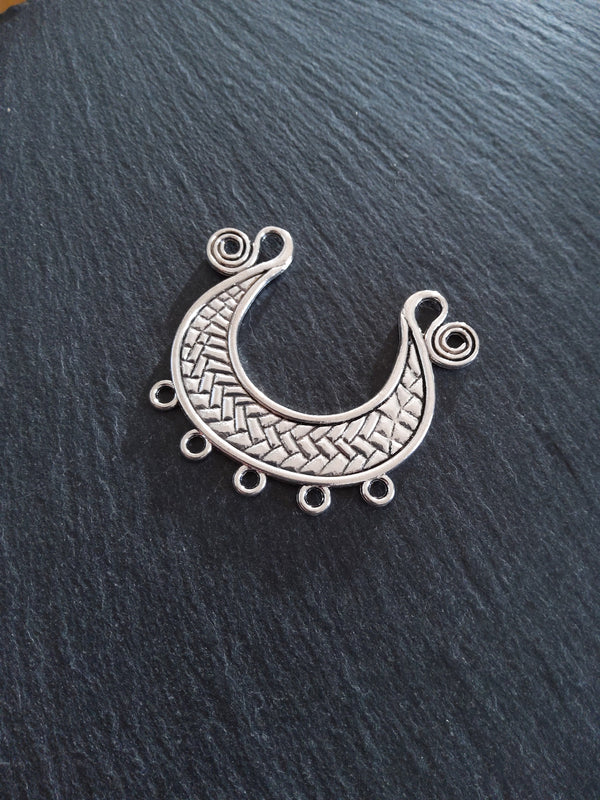 2 or 10 Crescent Chandelier Connector Pendant Antique Silver Tone 57x51mm