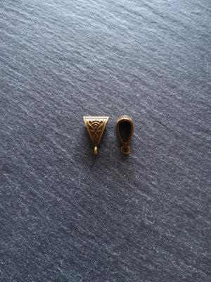 20 or 100 Triangular Bail Beads Antique Bronze Tone Patterned 15x10x7mm