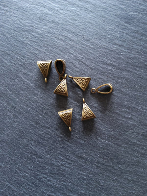 20 or 100 Triangular Bail Beads Antique Bronze Tone Patterned 15x10x7mm