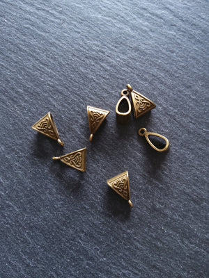 20 or 100 Triangular Bail Beads Antique Bronze Tone Patterned 15x10x7mm