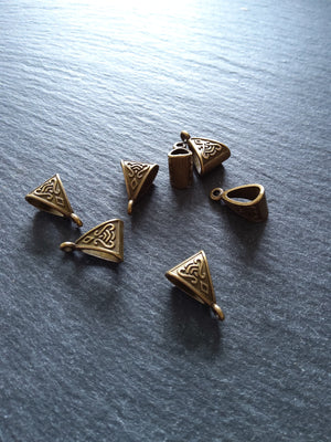 20 or 100 Triangular Bail Beads Antique Bronze Tone Patterned 15x10x7mm