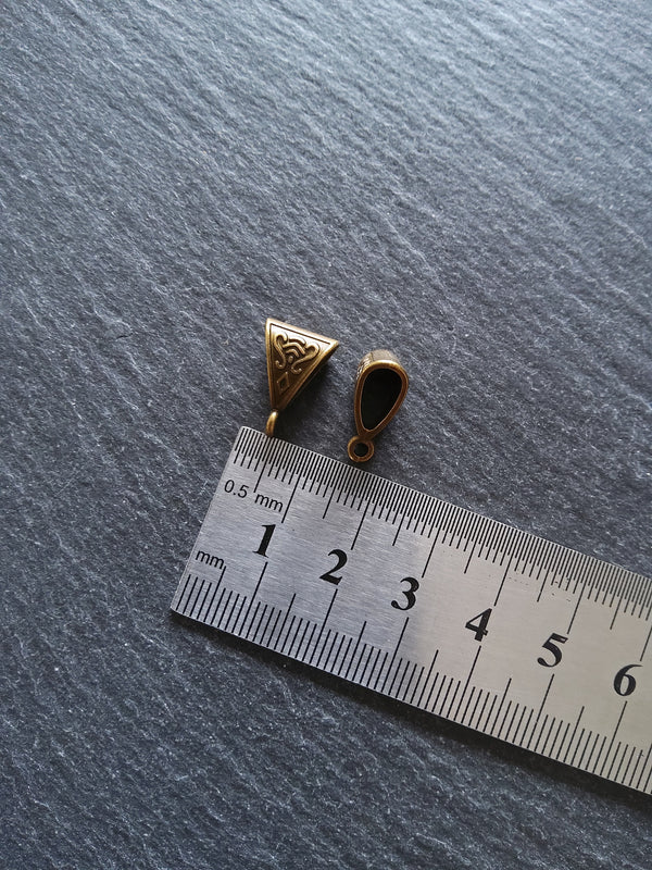 20 or 100 Triangular Bail Beads Antique Bronze Tone Patterned 15x10x7mm
