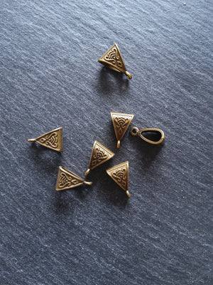 20 or 100 Triangular Bail Beads Antique Bronze Tone Patterned 15x10x7mm