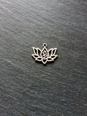 10 or 50 Lotus Flower with Ohm Charms Silver Tone Alloy 20x16mm