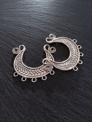 2 or 10 Crescent Chandelier Connector Pendant Antique Silver Tone 57x51mm