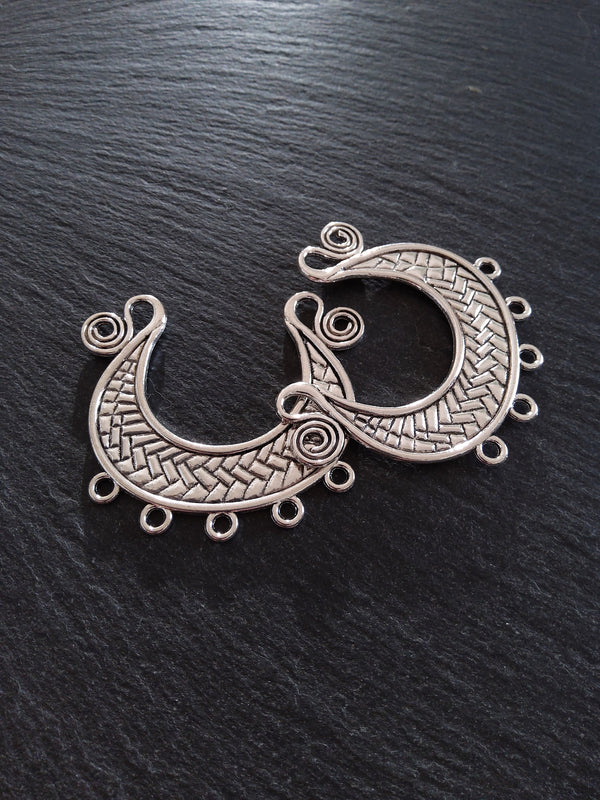 2 or 10 Crescent Chandelier Connector Pendant Antique Silver Tone 57x51mm