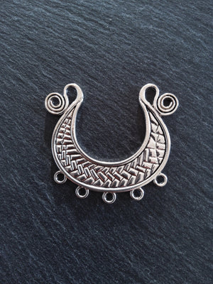 2 or 10 Crescent Chandelier Connector Pendant Antique Silver Tone 57x51mm