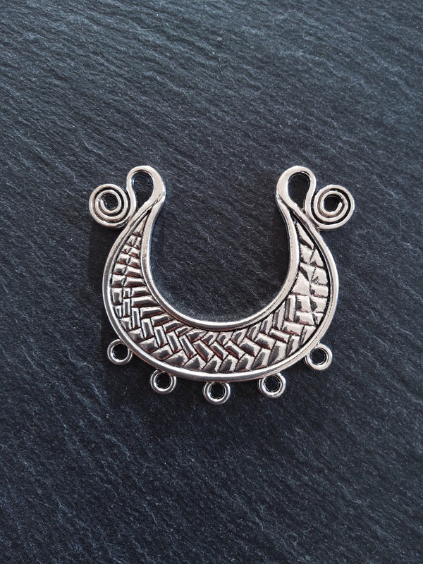 2 or 10 Crescent Chandelier Connector Pendant Antique Silver Tone 57x51mm