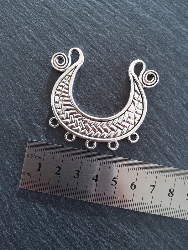 2 or 10 Crescent Chandelier Connector Pendant Antique Silver Tone 57x51mm