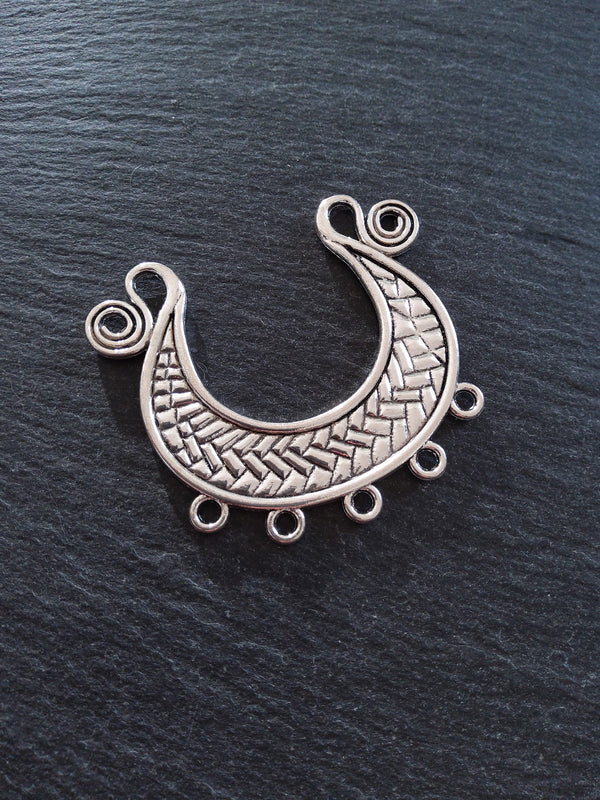 2 or 10 Crescent Chandelier Connector Pendant Antique Silver Tone 57x51mm