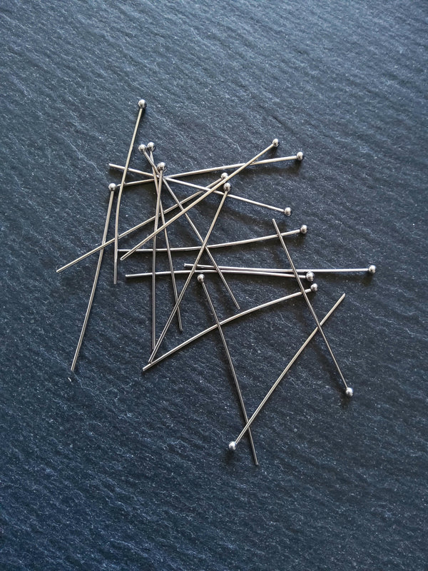 20 or 100 Stainless Steel Ball Head Pins 40mm Long 0.7mm Wide (21 gauge)