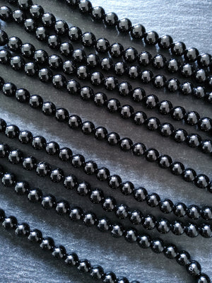 6.5mm Black Tourmaline Natural Polished Gemstone Round Beads Full 15.5 inch Strand (BLT6-4) - ContentedCatz