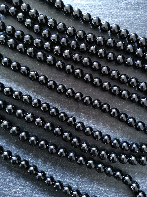 6.5mm Black Tourmaline Natural Polished Gemstone Round Beads Full 15.5 inch Strand (BLT6-4) - ContentedCatz