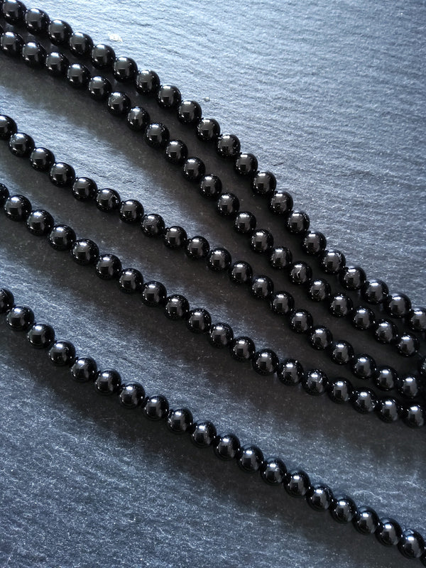 6.5mm Black Tourmaline Natural Polished Gemstone Round Beads Full 15.5 inch Strand (BLT6-4) - ContentedCatz