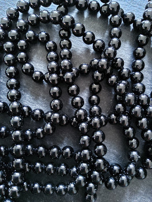 6.5mm Black Tourmaline Natural Polished Gemstone Round Beads Full 15.5 inch Strand (BLT6-4) - ContentedCatz