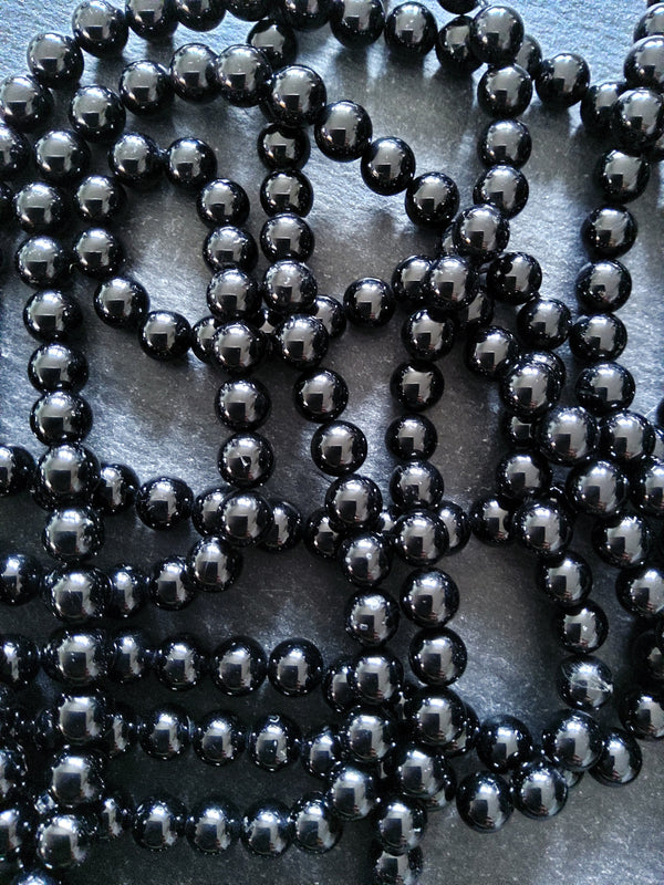 6.5mm Black Tourmaline Natural Polished Gemstone Round Beads Full 15.5 inch Strand (BLT6-4) - ContentedCatz