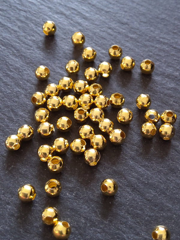 250 Ball Spacer Beads 4mm Bright Gold Plated Smooth Round  Inactive - ContentedCatz