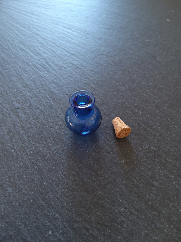 2 or 10 Little Glass Bottles Cobalt Blue with Cork Stopper Size 18x23mm