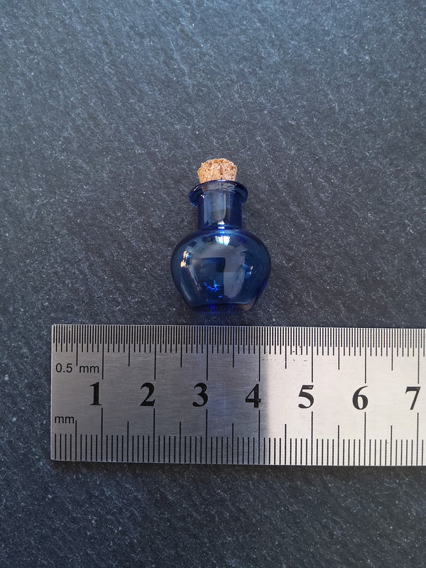 2 or 10 Little Glass Bottles Cobalt Blue with Cork Stopper Size 18x23mm