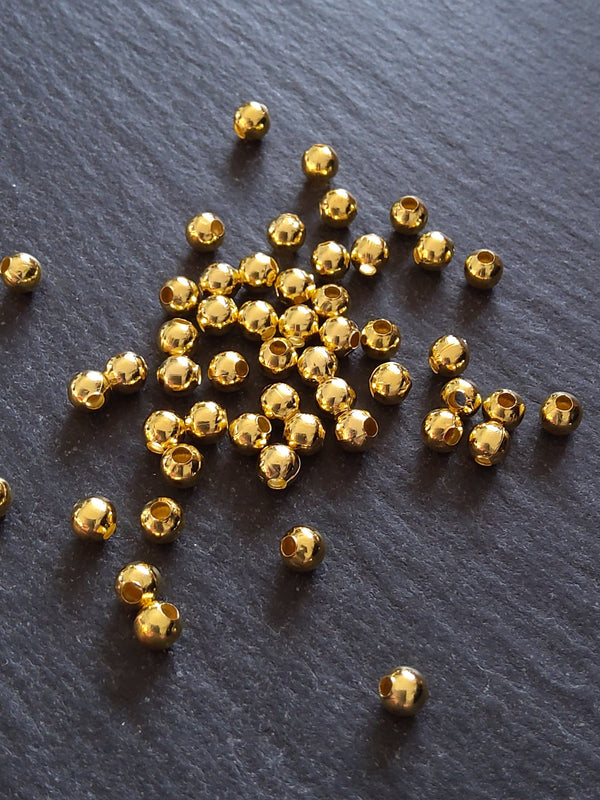 250 Ball Spacer Beads 4mm Bright Gold Plated Smooth Round  Inactive - ContentedCatz