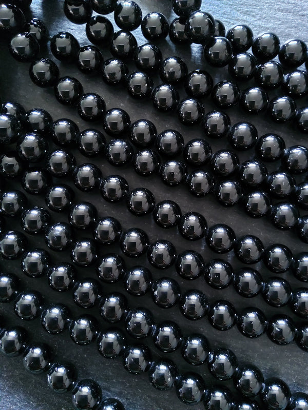 8.3mm Black Grade A Tourmaline Natural Polished Gemstone Round Beads Full 15.5 inch Strand