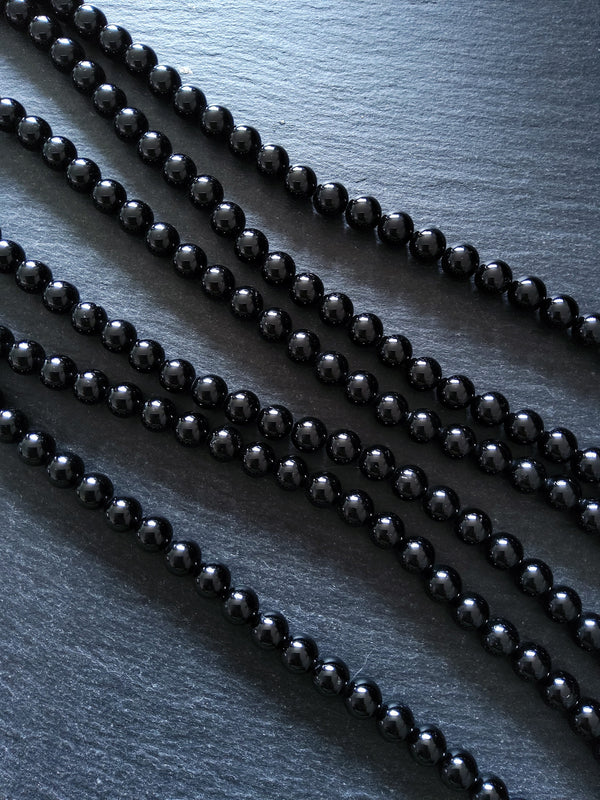 8.3mm Black Grade A Tourmaline Natural Polished Gemstone Round Beads Full 15.5 inch Strand