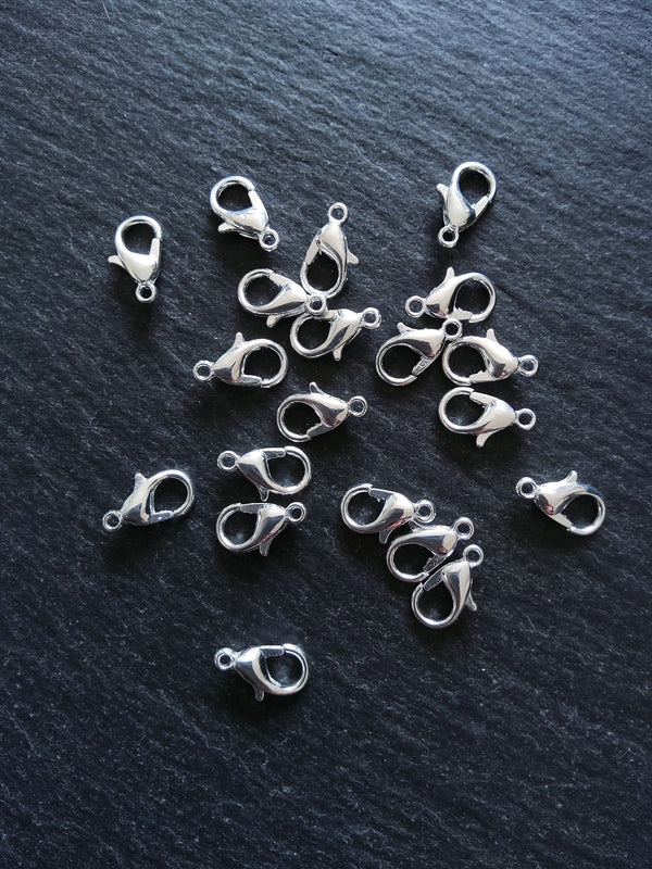 20 or 100 Silver Plated 12mm Lobster Clasps Nickel FREE 12x7mm